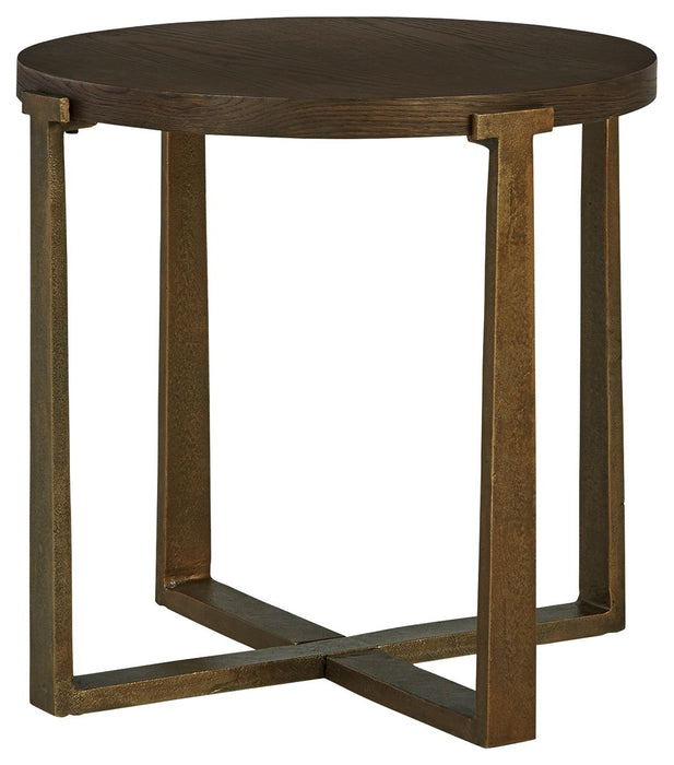 Balintmore - Brown / Gold Finish - Round End Table Sacramento Furniture Store Furniture store in Sacramento