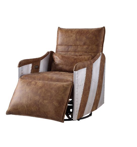 Qalurne - Recliner - 2-Tone Mocha Top Grain Leather & Aluminum