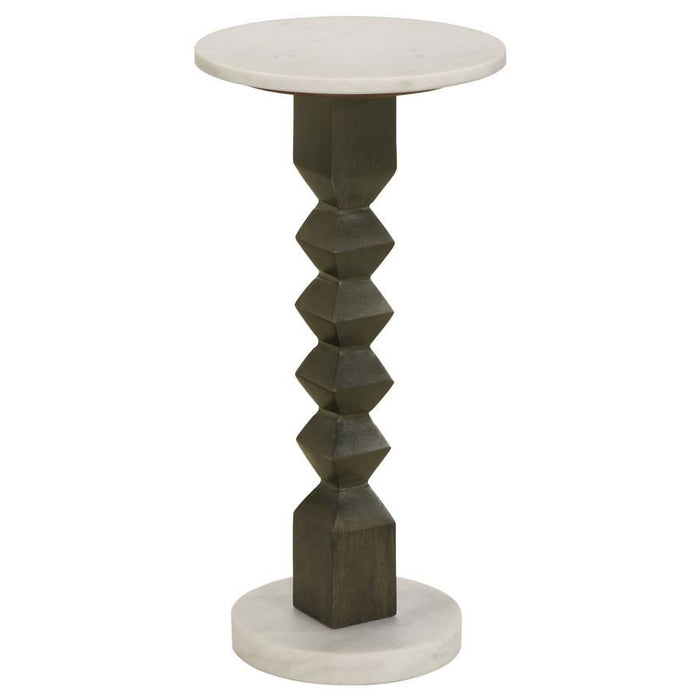 Colette - Round Marble Top Side Table - White And Dark Gray Sacramento Furniture Store Furniture store in Sacramento