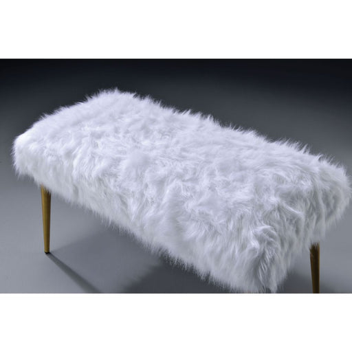 Bagley II - Bench - White Faux Fur & Gold - 20" Sacramento Furniture Store Furniture store in Sacramento