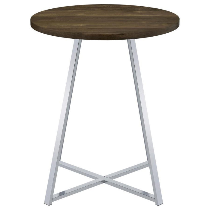 Burkhart - Sled Base Round Bar Table - Brown Oak And Chrome Sacramento Furniture Store Furniture store in Sacramento