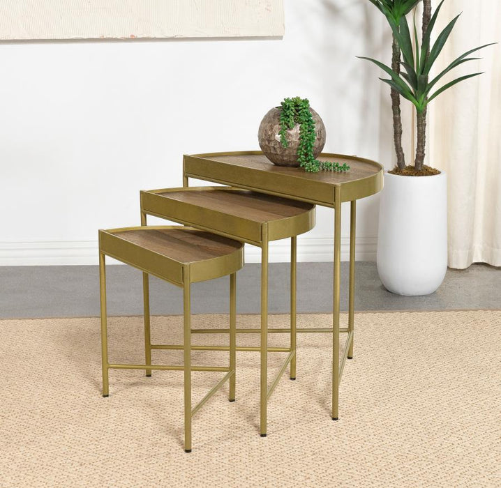 Tristen - 3 Piece Demilune Nesting Table With Recessed Top - Brown And Gold