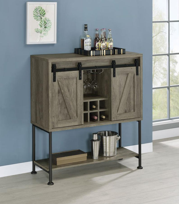 Claremont - Sliding Door Bar Cabinet With Lower Shelf - Gray Driftwood Sacramento Furniture Store Furniture store in Sacramento