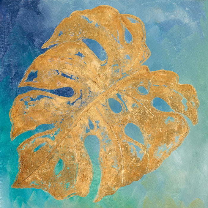 Framed - Teal Gold Leaf Palm II By Patricia Pinto - Blue