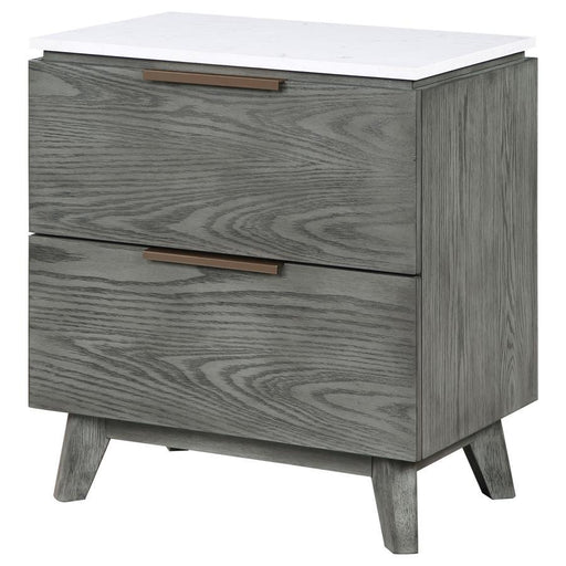 Nathan - 2-Drawer Nightstand With USB Port - White Marble And Gray Sacramento Furniture Store Furniture store in Sacramento
