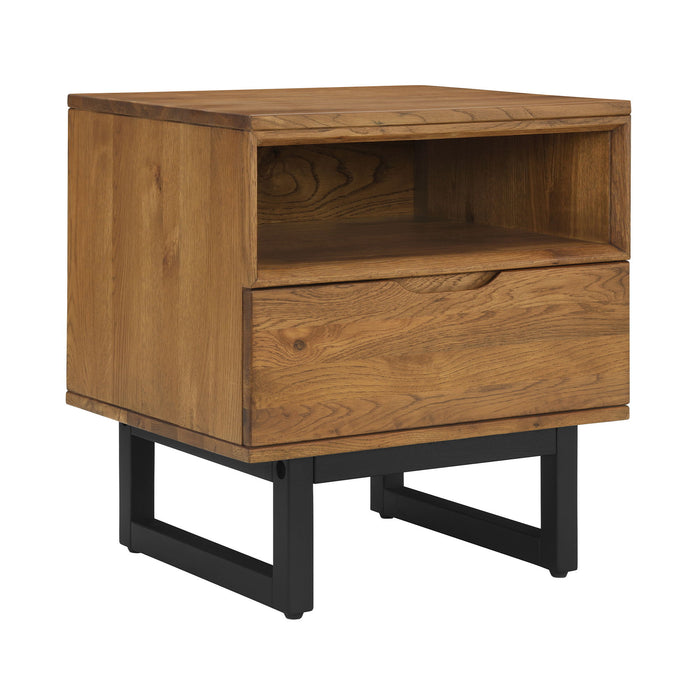 Aldo - 1 Drawer Nightstand With Metal Legs - Brown Oak / Black