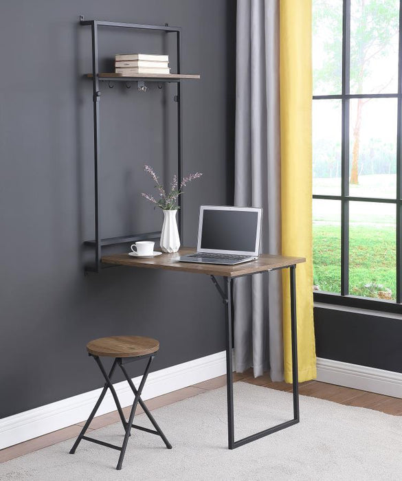 Riley - Foldable Wall Desk With Stool - Rustic Oak And Sandy Black Sacramento Furniture Store Furniture store in Sacramento