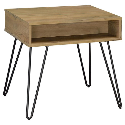 Fanning - Square End Table With Open Compartment - Golden Oak And Black Sacramento Furniture Store Furniture store in Sacramento