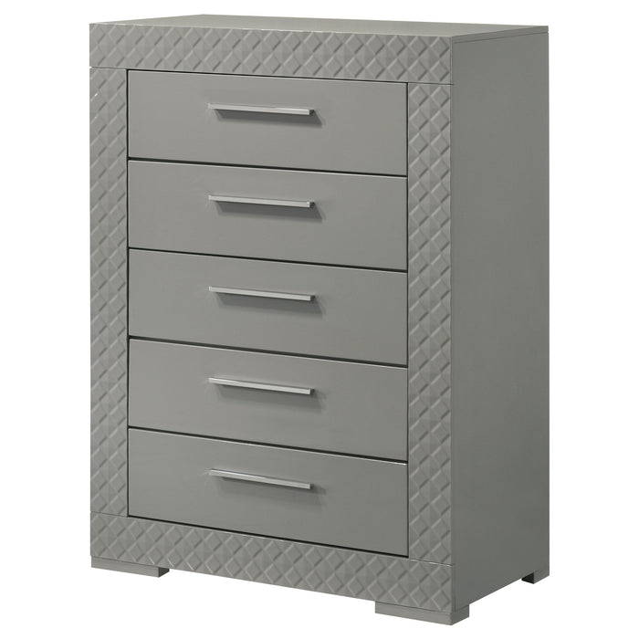 Ives - 5-Drawer Bedroom Chest Of Drawers - Gray High Gloss