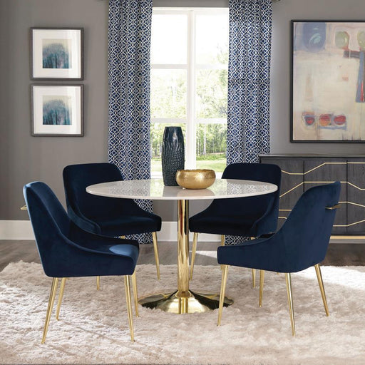 Kella - 5 Piece Round Marble Top Dining Set - Blue And Gold Sacramento Furniture Store Furniture store in Sacramento