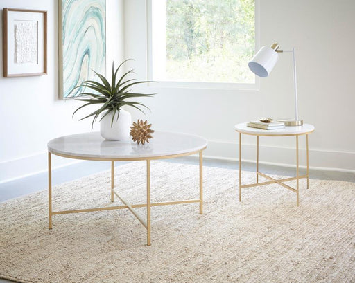 Ellison - Round X-Cross End Table - White And Gold Sacramento Furniture Store Furniture store in Sacramento