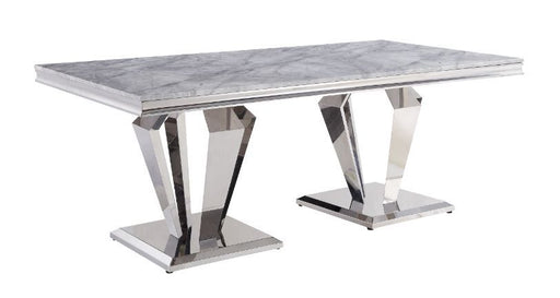 Satinka - Dining Table - Light Gray Printed Faux Marble & Mirrored Silver Finish Sacramento Furniture Store Furniture store in Sacramento