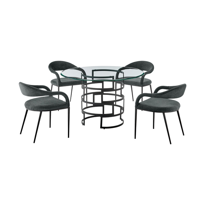 Diaz Morgan - Round Glass Dining Table Set - Matte Black