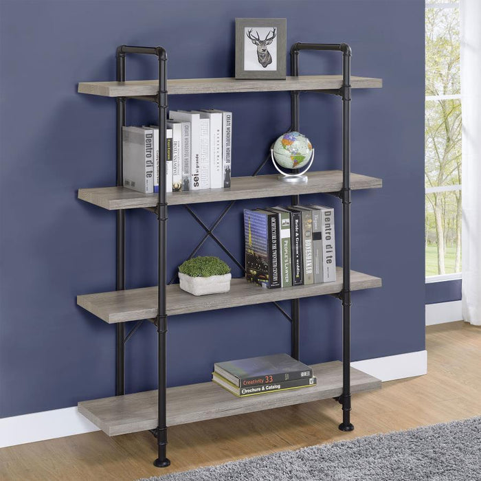 Delray - 4-Tier Open Shelving Bookcase - Gray Driftwood And Black Sacramento Furniture Store Furniture store in Sacramento