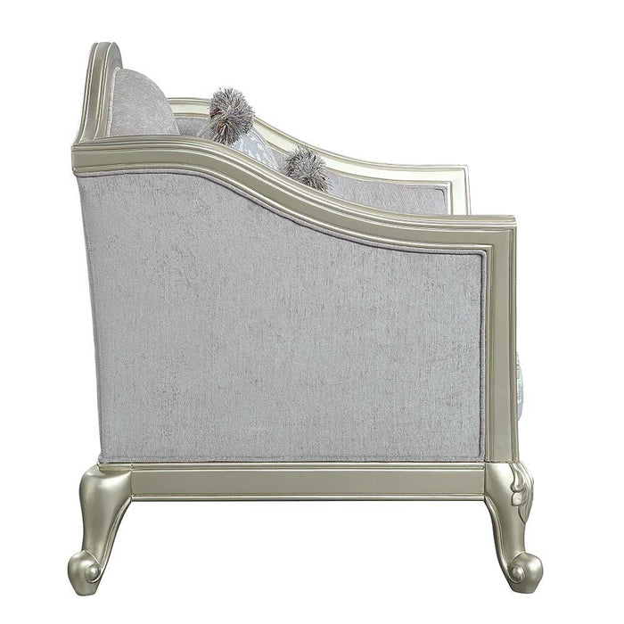 Qunsia - Chair - Light Gray Linen & Champagne Finish