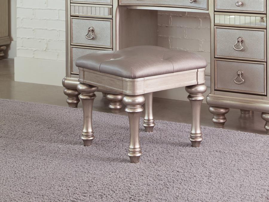 Bling Game - Upholstered Vanity Stool - Metallic Platinum Sacramento Furniture Store Furniture store in Sacramento