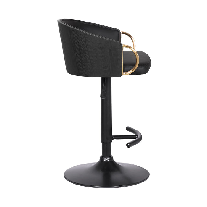 Solstice - Adjustable Black Swivel Barrstool - Black Powder / Gold