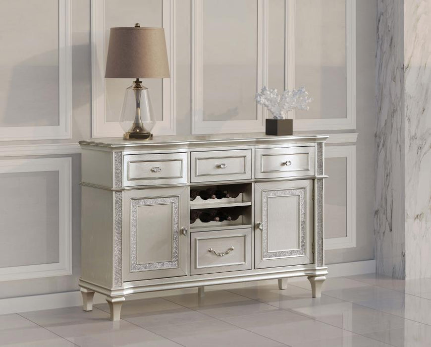 Evangeline - 4-Drawer Sideboard Server With Faux Diamond Trim - Silver Oak Sacramento Furniture Store Furniture store in Sacramento