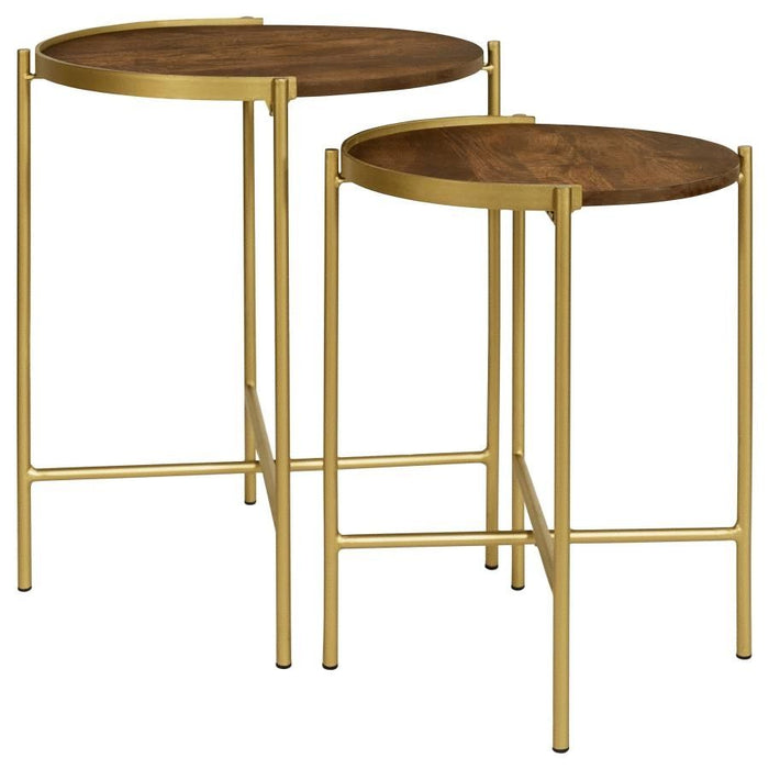 Malka - 2 Piece Round Nesting Table - Dark Brown And Gold Sacramento Furniture Store Furniture store in Sacramento