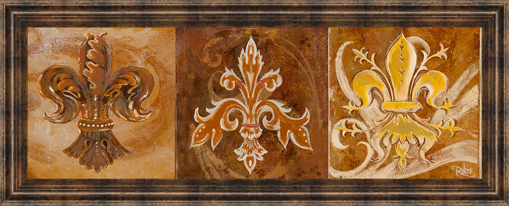 Fleur De Lis Trio Il By Thomas Riker - Framed Print Wall Art - Dark Brown