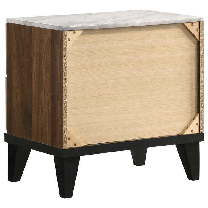 Mays - 2-Drawer Nightstand With Faux Marble Top - Walnut Brown