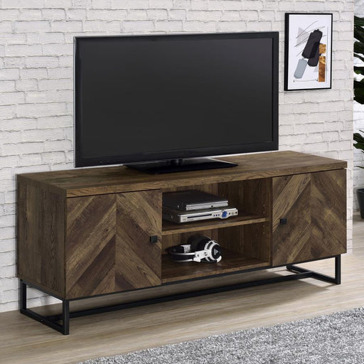 Myles - 2-Door TV Console With Adjustable Shelves - Rustic Oak Herringbone Sacramento Furniture Store Furniture store in Sacramento