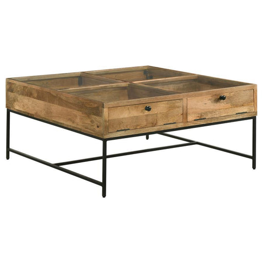 Stephie - 4-Drawer Square Clear Glass Top Coffee Table - Honey Brown Sacramento Furniture Store Furniture store in Sacramento
