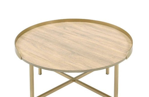 Mithea - Coffee Table - Oak Table Top & Gold Finish Sacramento Furniture Store Furniture store in Sacramento