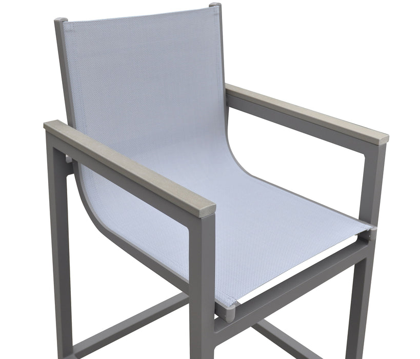 Marina - Outdoor Patio Barstool With Sling Textilene And Accent Arms - Gray Powder