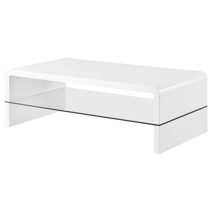 Airell - Rectangular Coffee Table With Glass Shelf - White High Gloss Sacramento Furniture Store Furniture store in Sacramento