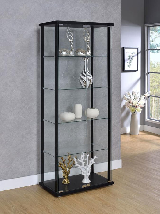 Delphinium - 5-Shelf Glass Curio Cabinet - Black And Clear Sacramento Furniture Store Furniture store in Sacramento