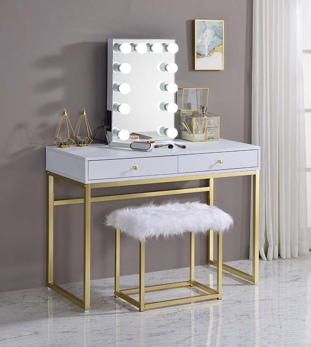 Coleen - Vanity Desk - White & Brass Finish Sacramento Furniture Store Furniture store in Sacramento