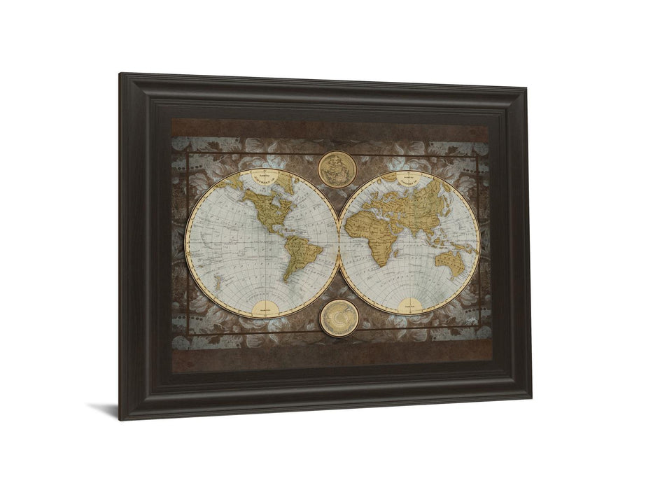 World Map By Elizabeth Medley - Framed Print Wall Art - Blue