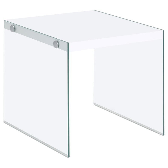 Opal - Square End Table With Clear Glass Legs - White High Gloss Sacramento Furniture Store Furniture store in Sacramento