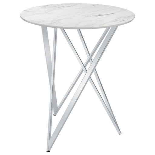 Bexter - Faux Marble Round Top Bar Table - White And Chrome Sacramento Furniture Store Furniture store in Sacramento