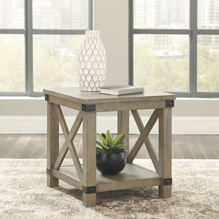 Aldwin - Gray - Rectangular End Table - Crossbuck Styling Sacramento Furniture Store Furniture store in Sacramento