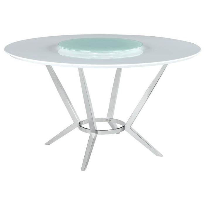 Abby - Round Dining Table With Lazy Susan - White And Chrome Sacramento Furniture Store Furniture store in Sacramento