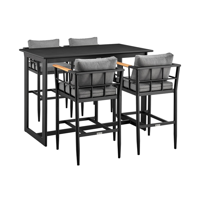 Orlando - Outdoor Patio 5 Piece Bar Table Set With Cushions - Gray