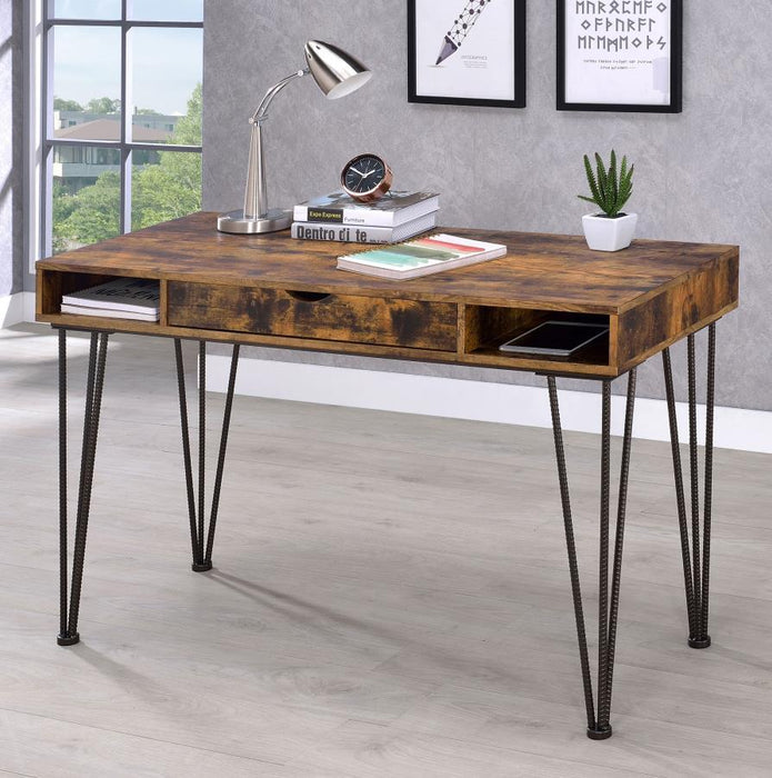 Olvera - 1-Drawer Writing Desk - Antique Nutmeg And Dark Bronze Sacramento Furniture Store Furniture store in Sacramento