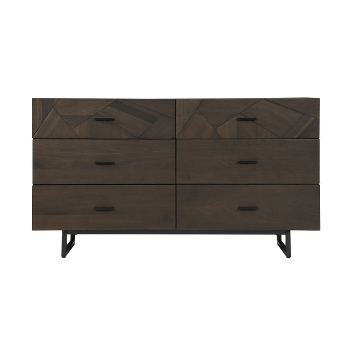 Marquis - 6 Drawer Dresser With Metal Legs - Oak / Black