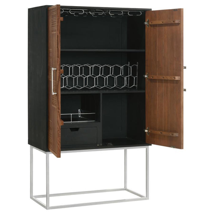 Borman - 2-Door Bar Cabinet Wine Storage - Walnut And Black Sacramento Furniture Store Furniture store in Sacramento