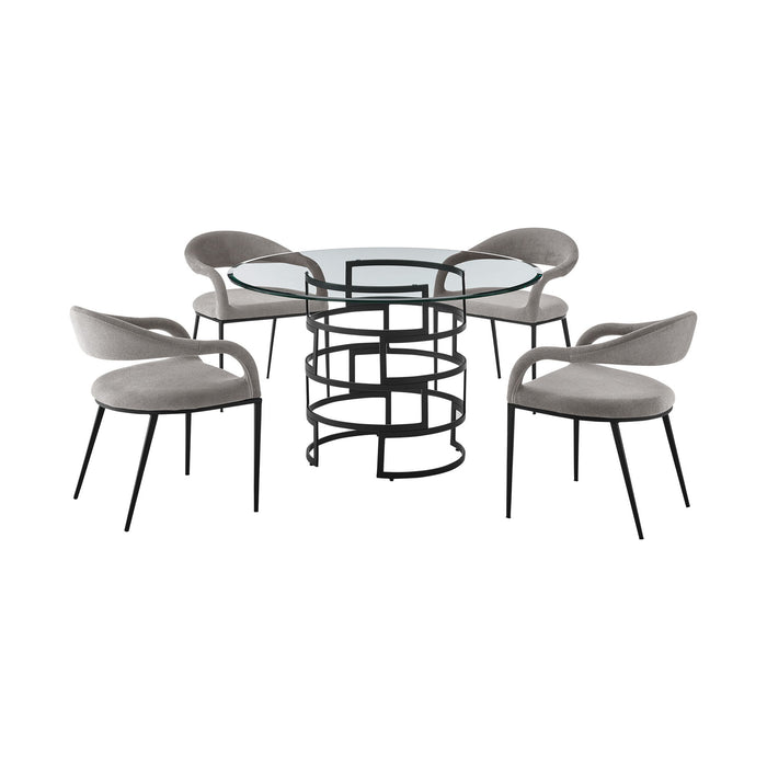 Diaz Morgan - Round Glass Dining Table Set - Matte Black