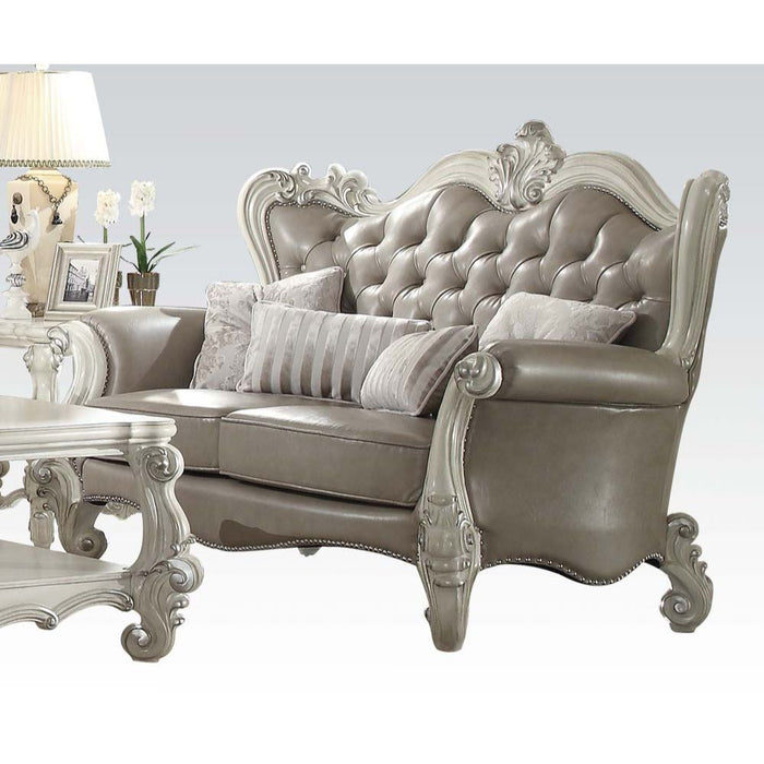 Versailles - Loveseat - Vintage Gray PU & Bone White - 49" Sacramento Furniture Store Furniture store in Sacramento