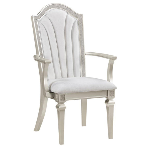 Evangeline - Upholstered Dining Arm Chair With Faux Diamond Trim (Set of 2) - Ivory And Silver Oak Sacramento Furniture Store Furniture store in Sacramento