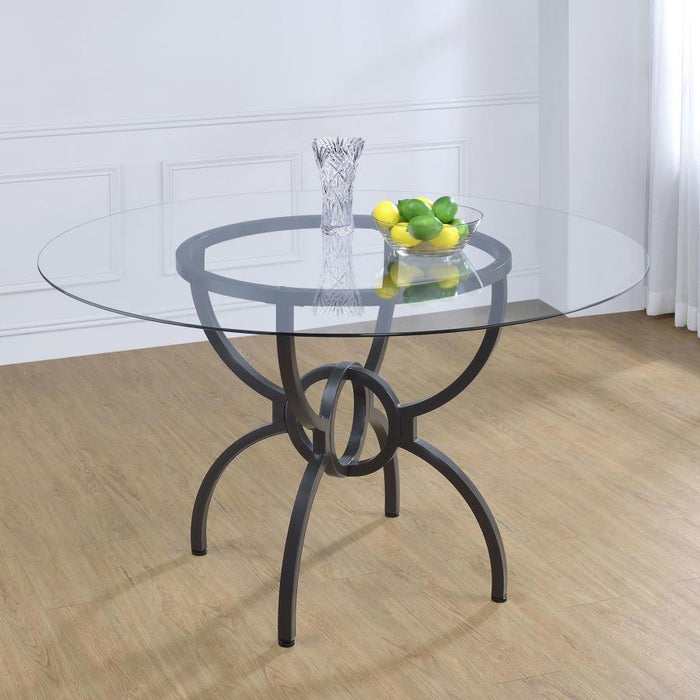 Aviano - 48" Round Glass Top Dining Table - Clear And Gunmetal