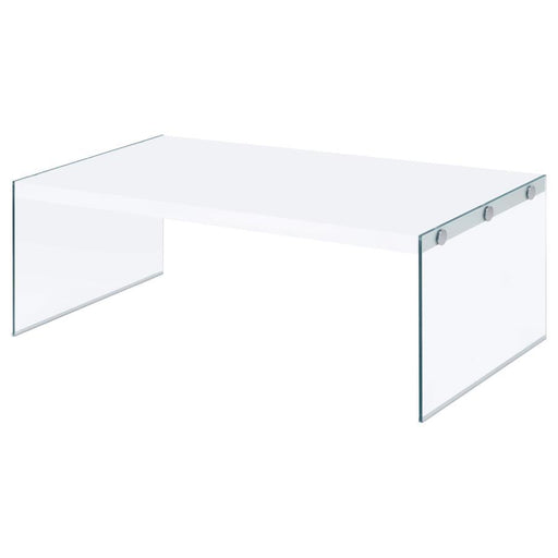 Opal - Rectangular Coffee Table With Clear Glass Legs - White High Gloss Sacramento Furniture Store Furniture store in Sacramento