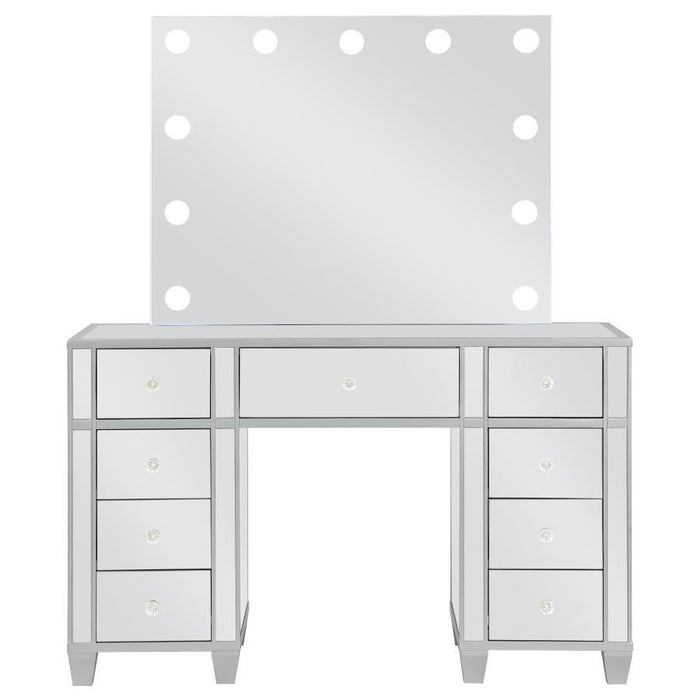 Allora - 9-Drawer Mirrored Storage Vanity Set With Hollywood Lighting - Metallic Sacramento Furniture Store Furniture store in Sacramento