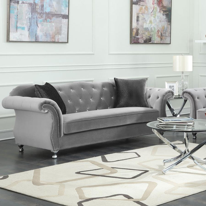 Frostine - Button Tufted Sofa - Silver Sacramento Furniture Store Furniture store in Sacramento