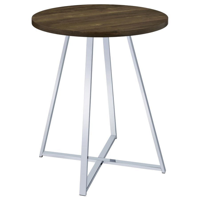 Burkhart - Sled Base Round Bar Table - Brown Oak And Chrome Sacramento Furniture Store Furniture store in Sacramento