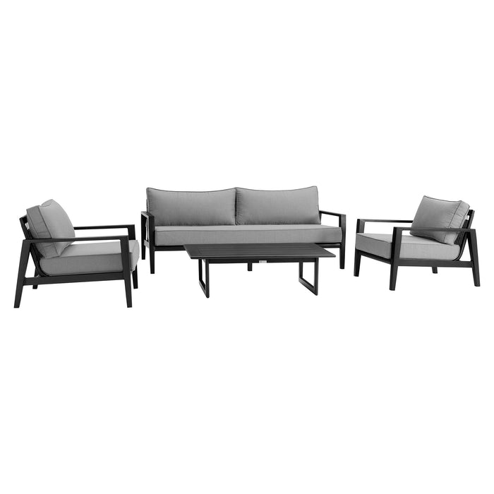 Cayman - 4 Piece Black Aluminum Outdoor Seating Set With Cushion - Black / Dark Gray